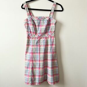 Vintage Y2K GAP Plaid Sundress Size 4 Pink Green Fit and Flare, Pastel Madras